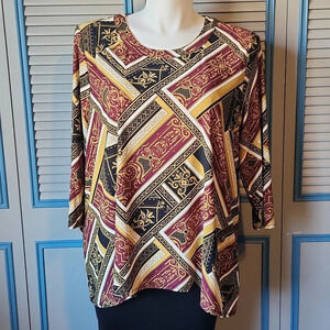 Kasper Red & Gold abstract tunic top